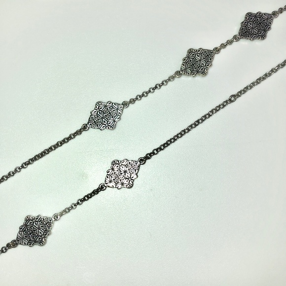 ๐3xHP๐ LUCKY BRAND Faux Turquoise Silver Tone Diamond Shape Long Necklace NEW - Picture 8 of 9